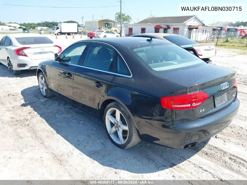 2011 Audi A4 2.0T Premium VIN: WAUKFAFL0BN030715 Lot: 40384177