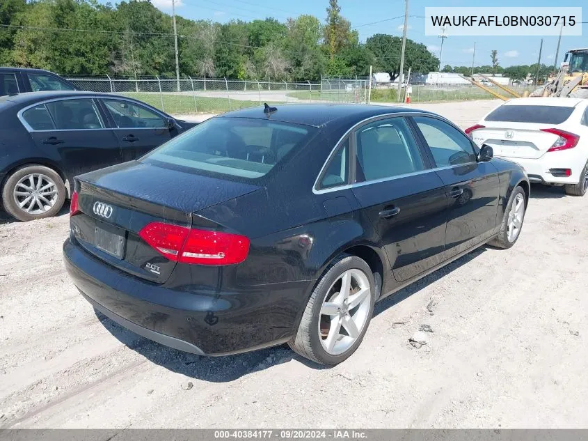 2011 Audi A4 2.0T Premium VIN: WAUKFAFL0BN030715 Lot: 40384177