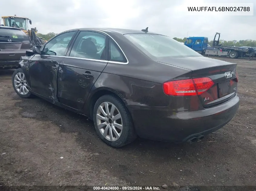 2011 Audi A4 2.0T Premium VIN: WAUFFAFL6BN024788 Lot: 40424050