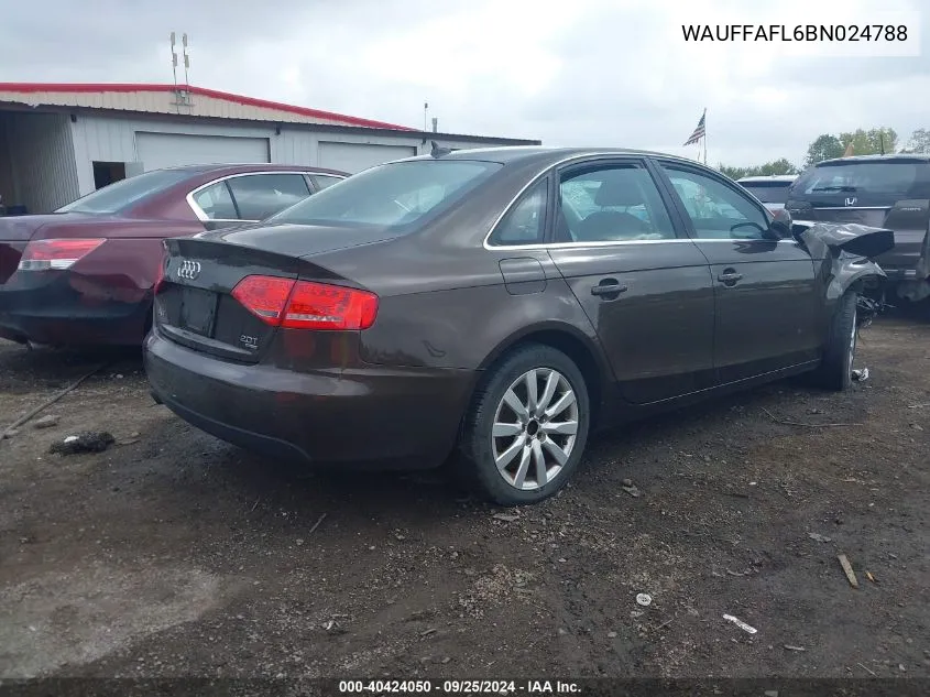 2011 Audi A4 2.0T Premium VIN: WAUFFAFL6BN024788 Lot: 40424050