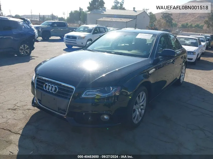 2011 Audi A4 2.0T Premium VIN: WAUEFAFL0BN001518 Lot: 40453650