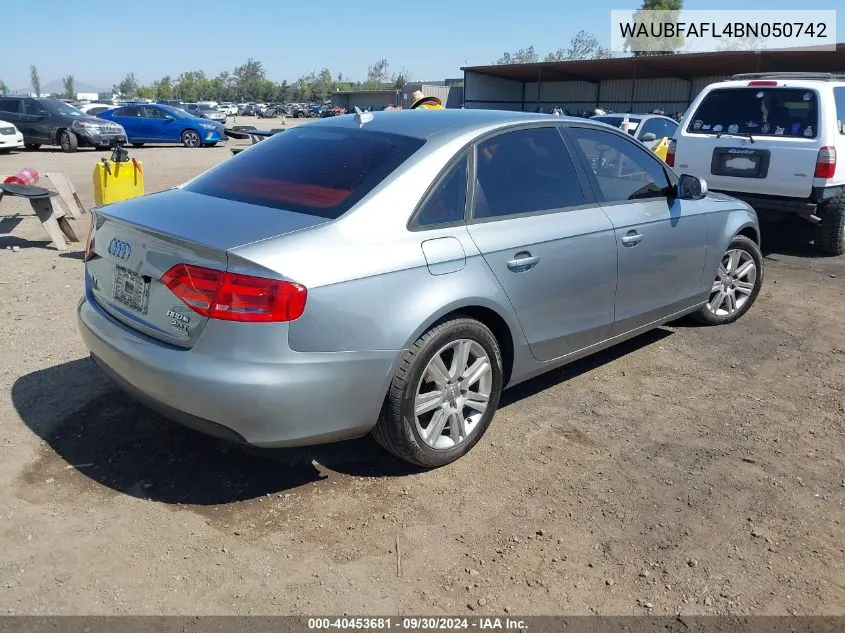 2011 Audi A4 2.0T Premium VIN: WAUBFAFL4BN050742 Lot: 40453681