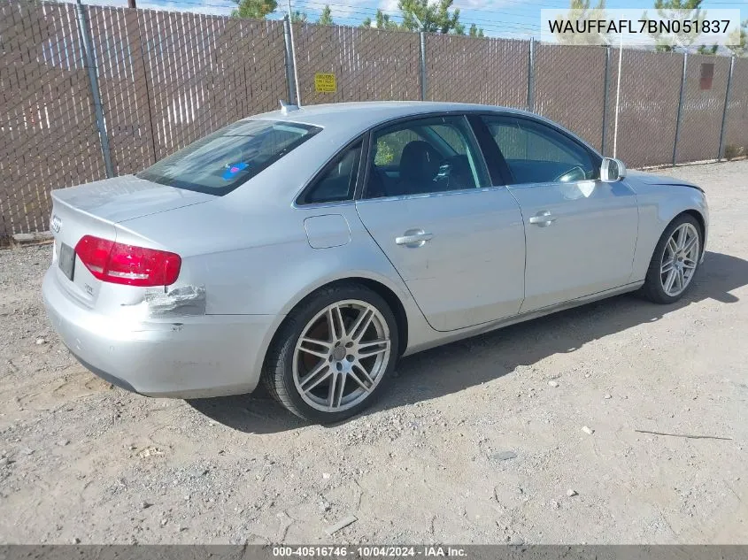 2011 Audi A4 2.0T Premium VIN: WAUFFAFL7BN051837 Lot: 40516746