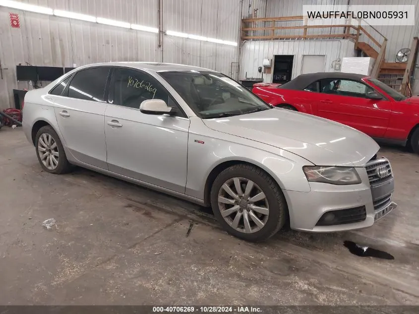 2011 Audi A4 2.0T Premium VIN: WAUFFAFL0BN005931 Lot: 40706269