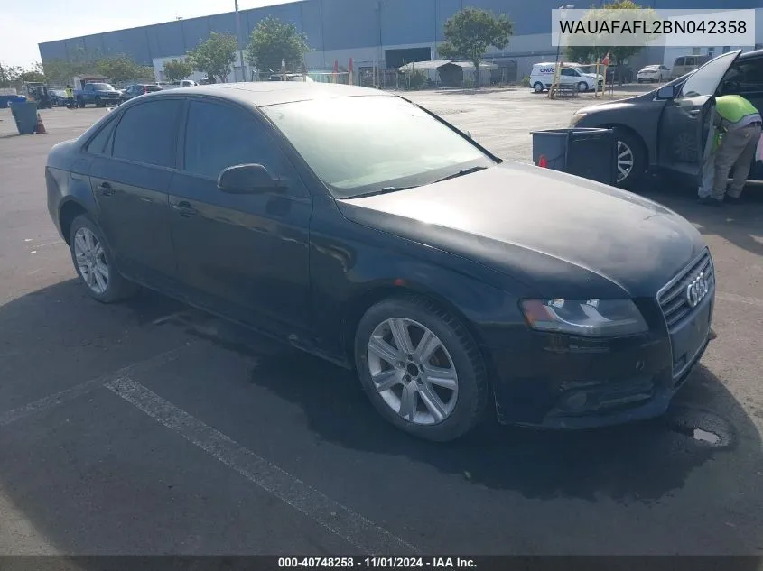 2011 Audi A4 2.0T Premium VIN: WAUAFAFL2BN042358 Lot: 40748258