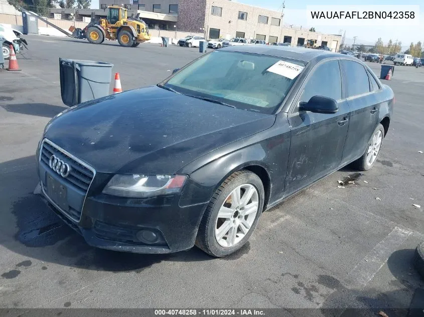 2011 Audi A4 2.0T Premium VIN: WAUAFAFL2BN042358 Lot: 40748258