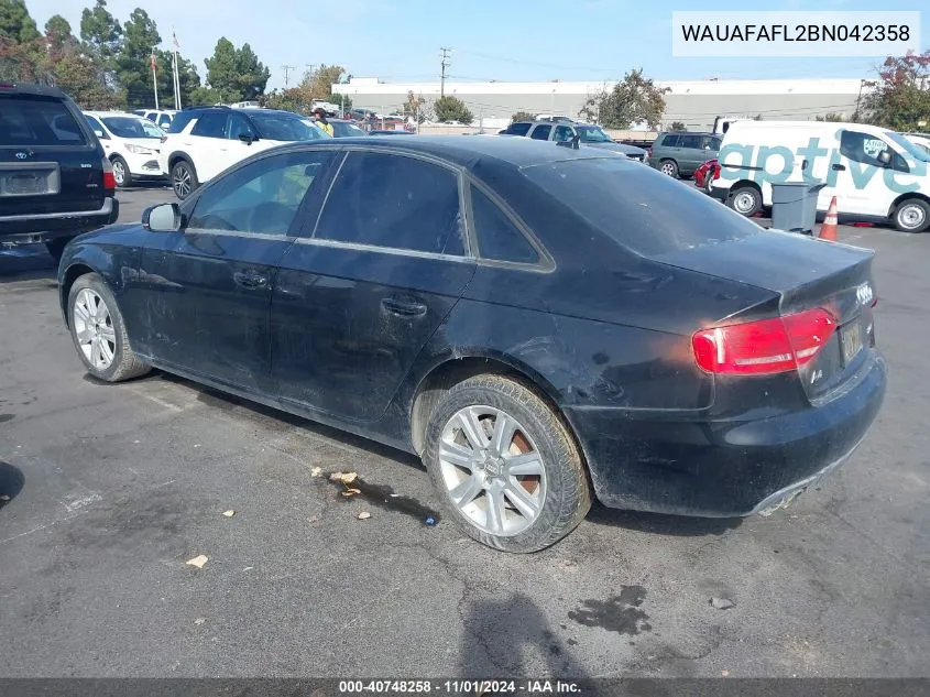 2011 Audi A4 2.0T Premium VIN: WAUAFAFL2BN042358 Lot: 40748258