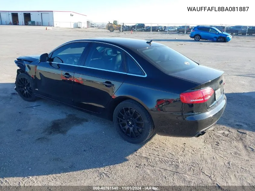 2011 Audi A4 2.0T Premium VIN: WAUFFAFL8BA081887 Lot: 40761540