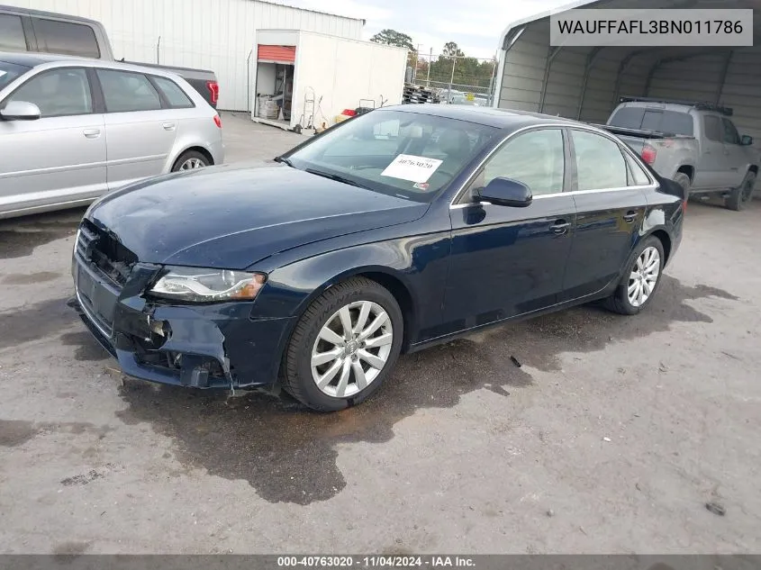 2011 Audi A4 2.0T Premium VIN: WAUFFAFL3BN011786 Lot: 40763020