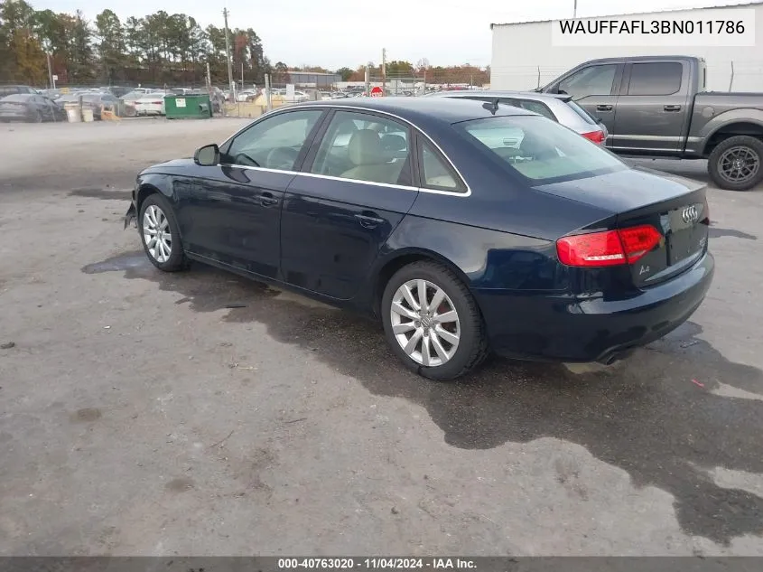 2011 Audi A4 2.0T Premium VIN: WAUFFAFL3BN011786 Lot: 40763020