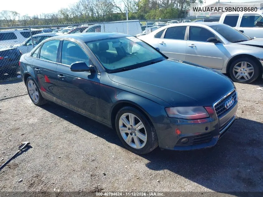 2011 Audi A4 2.0T Premium VIN: WAUAFAFL9BN038680 Lot: 40794624