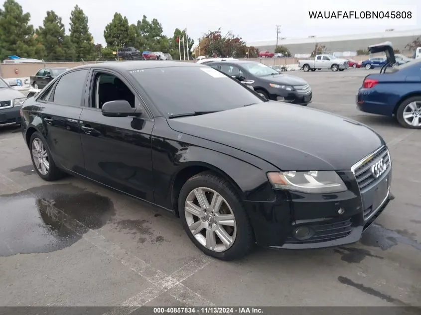 2011 Audi A4 2.0T Premium VIN: WAUAFAFL0BN045808 Lot: 40857834