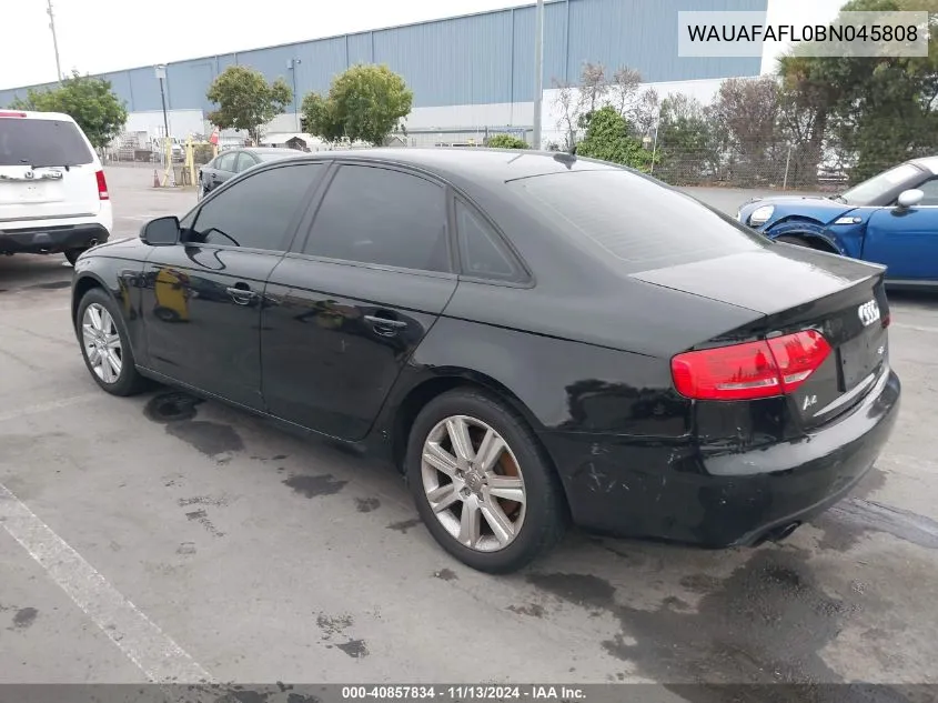 2011 Audi A4 2.0T Premium VIN: WAUAFAFL0BN045808 Lot: 40857834