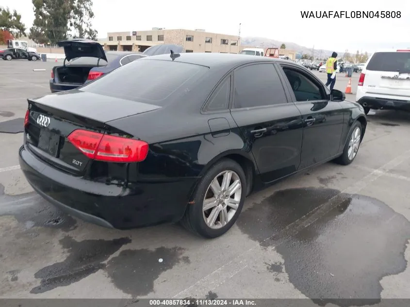 2011 Audi A4 2.0T Premium VIN: WAUAFAFL0BN045808 Lot: 40857834