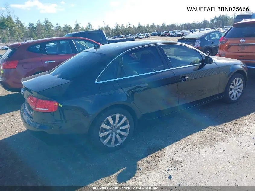 2011 Audi A4 2.0T Premium VIN: WAUFFAFL8BN025666 Lot: 40862240