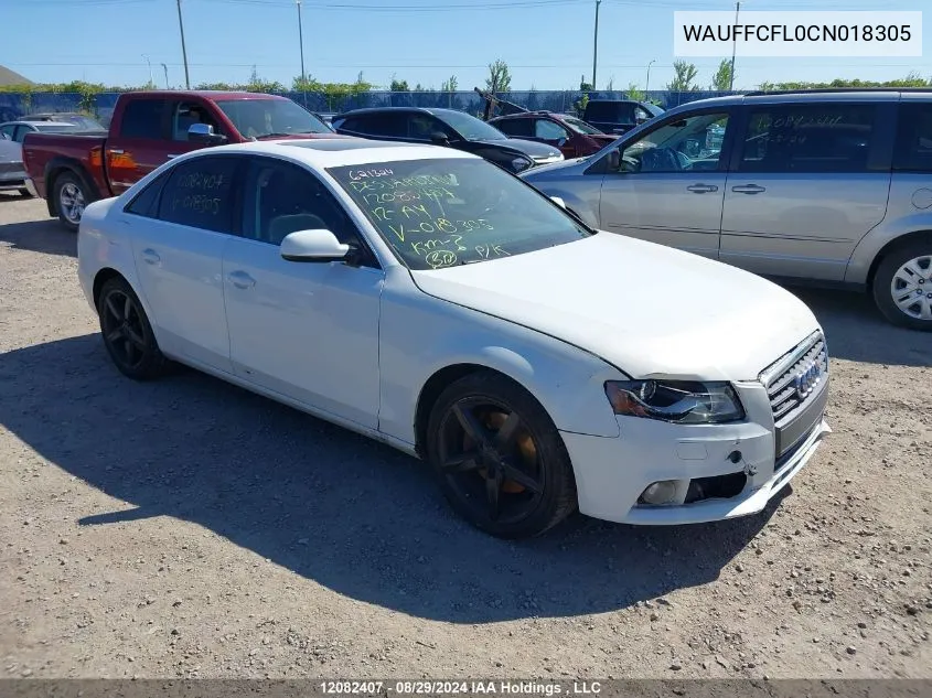 2012 Audi A4 Premium VIN: WAUFFCFL0CN018305 Lot: 12082407