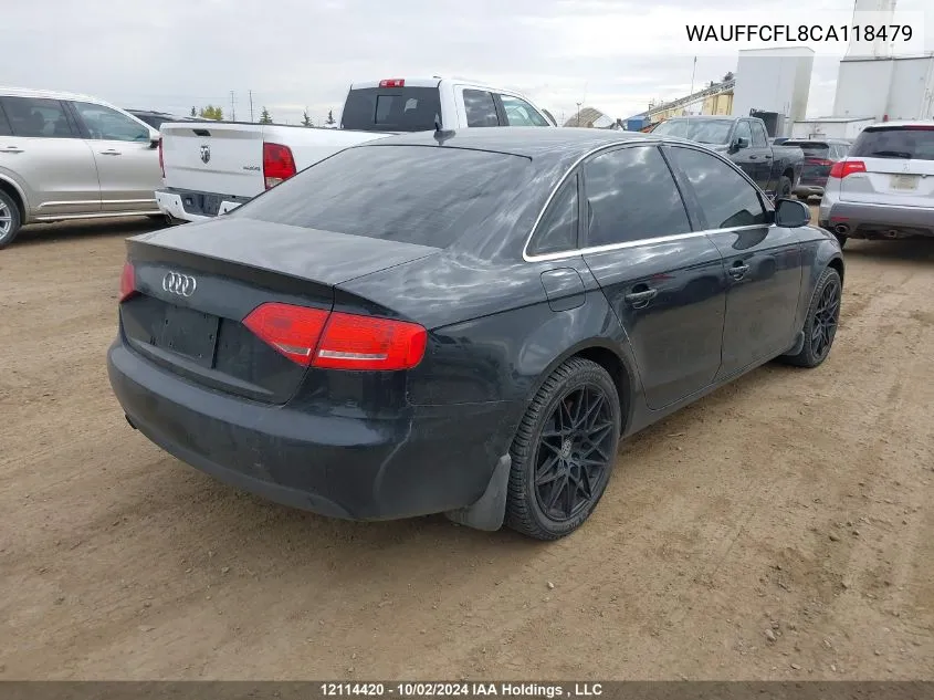 2012 Audi A4 VIN: WAUFFCFL8CA118479 Lot: 12114420