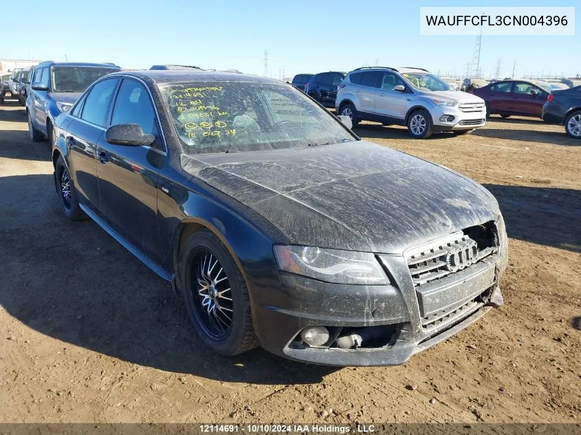 2012 Audi A4 VIN: WAUFFCFL3CN004396 Lot: 12114691