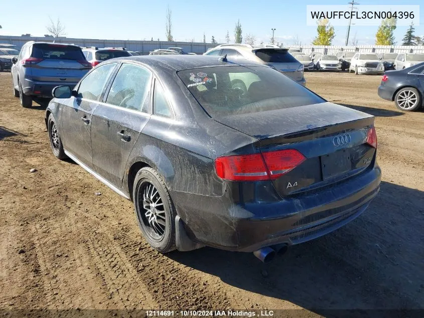 2012 Audi A4 VIN: WAUFFCFL3CN004396 Lot: 12114691