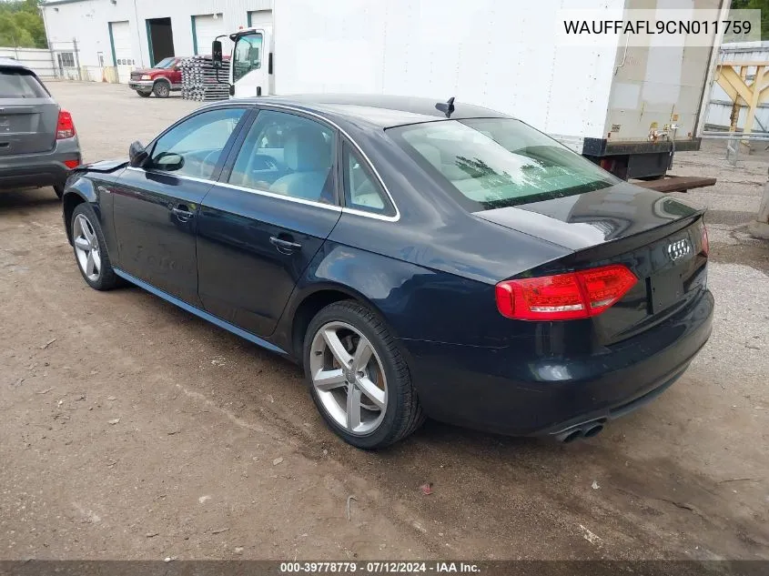 2012 Audi A4 2.0T Premium VIN: WAUFFAFL9CN011759 Lot: 39778779