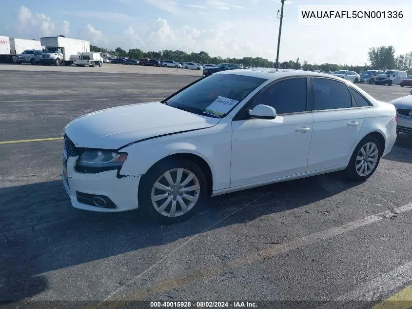 2012 Audi A4 2.0T Premium VIN: WAUAFAFL5CN001336 Lot: 40015928