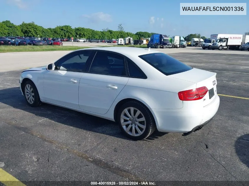 2012 Audi A4 2.0T Premium VIN: WAUAFAFL5CN001336 Lot: 40015928