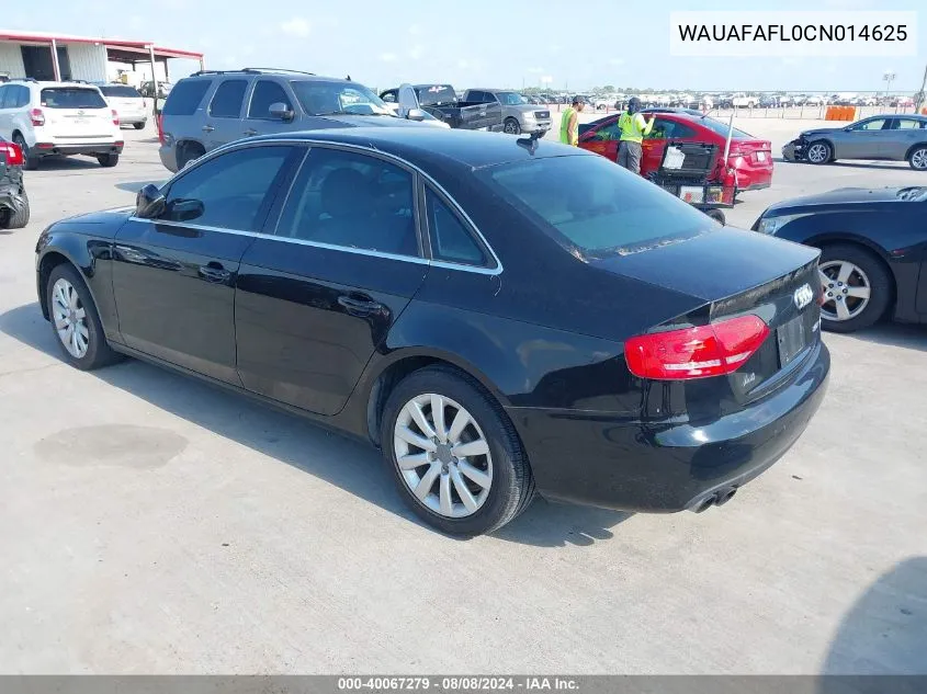 2012 Audi A4 2.0T Premium VIN: WAUAFAFL0CN014625 Lot: 40671036