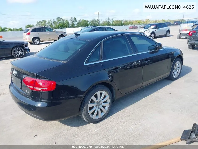 2012 Audi A4 2.0T Premium VIN: WAUAFAFL0CN014625 Lot: 40671036