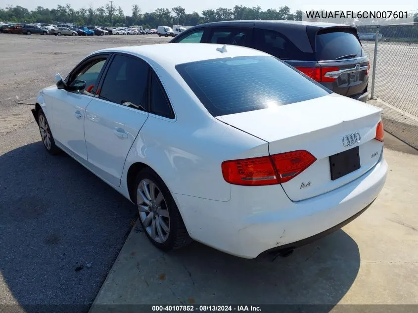 2012 Audi A4 2.0T Premium VIN: WAUAFAFL6CN007601 Lot: 40107852