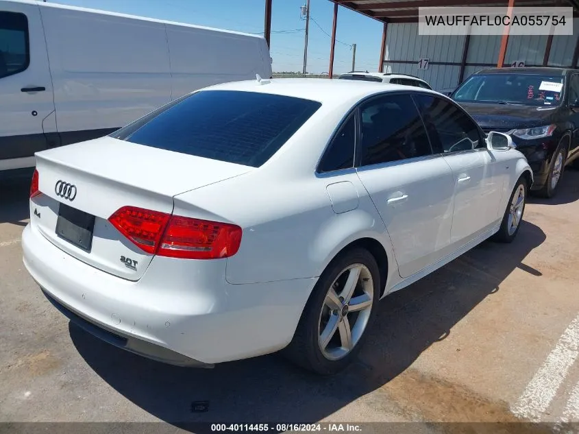 2012 Audi A4 2.0T Premium VIN: WAUFFAFL0CA055754 Lot: 40114455