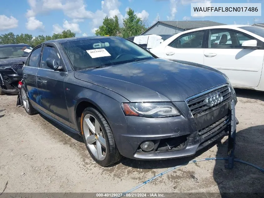 2012 Audi A4 Premium Plus VIN: WAUFFAFL8CN017486 Lot: 40129027