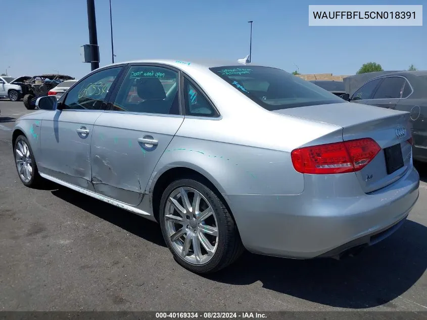 2012 Audi A4 2.0T Premium VIN: WAUFFBFL5CN018391 Lot: 40169334