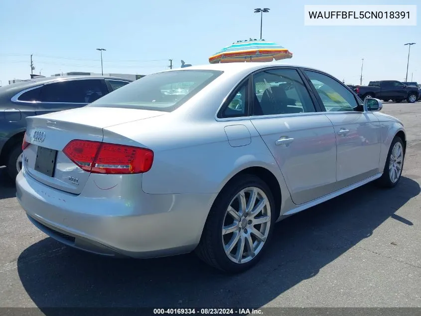 2012 Audi A4 2.0T Premium VIN: WAUFFBFL5CN018391 Lot: 40169334