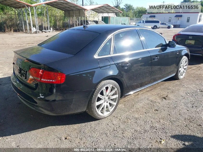 2012 Audi A4 2.0T Premium VIN: WAUFFAFL0CA116536 Lot: 40220313