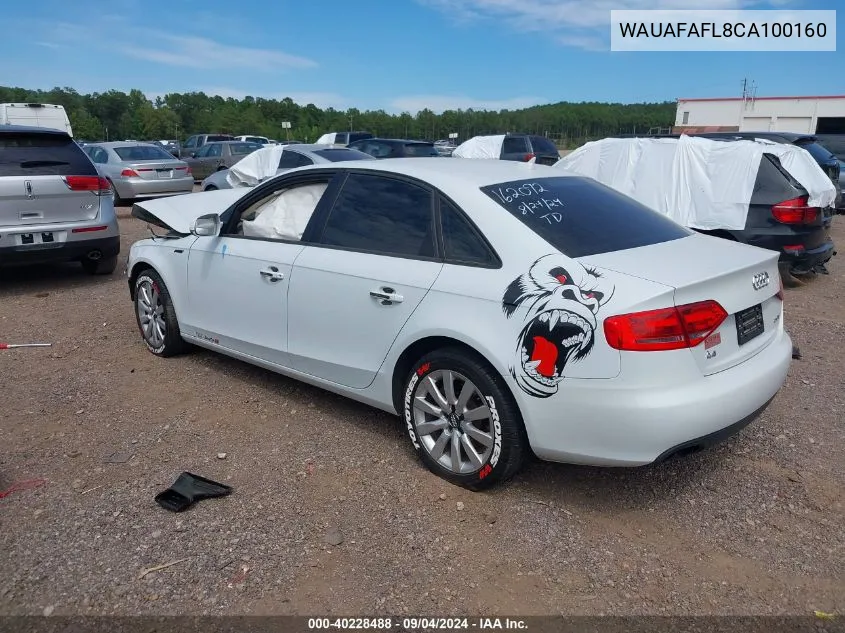 2012 Audi A4 2.0T Premium VIN: WAUAFAFL8CA100160 Lot: 40228488