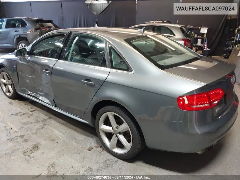 2012 Audi A4 2.0T Premium VIN: WAUFFAFL8CA097024 Lot: 40274635