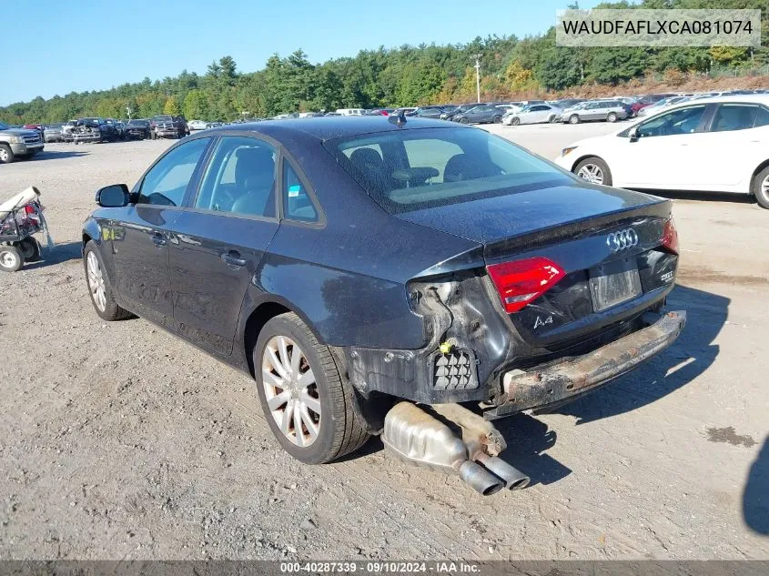 2012 Audi A4 Premium VIN: WAUDFAFLXCA081074 Lot: 40287339