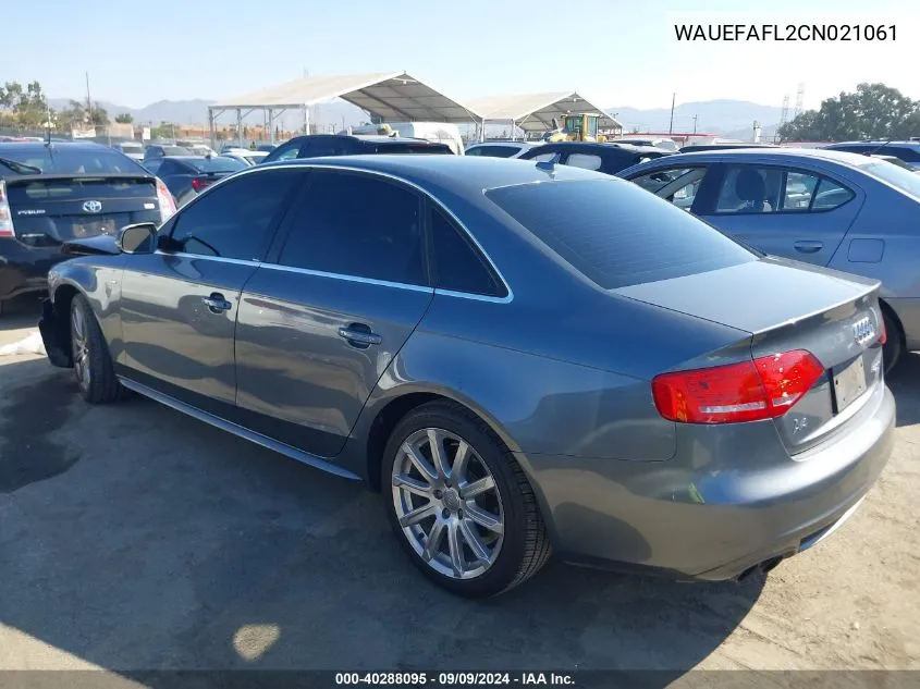 2012 Audi A4 2.0T Premium VIN: WAUEFAFL2CN021061 Lot: 40288095