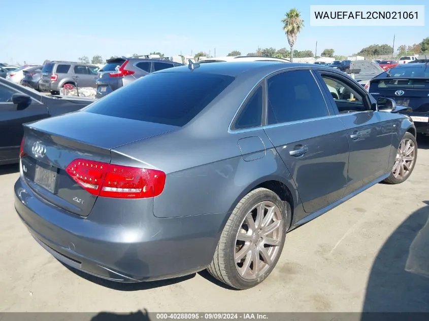 2012 Audi A4 2.0T Premium VIN: WAUEFAFL2CN021061 Lot: 40288095