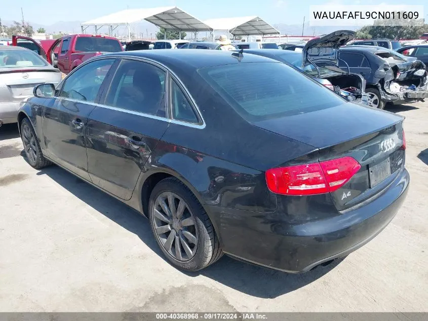 2012 Audi A4 2.0T Premium VIN: WAUAFAFL9CN011609 Lot: 40368968