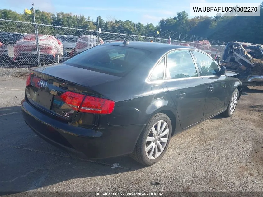 2012 Audi A4 Premium VIN: WAUBFAFL0CN002270 Lot: 40410015