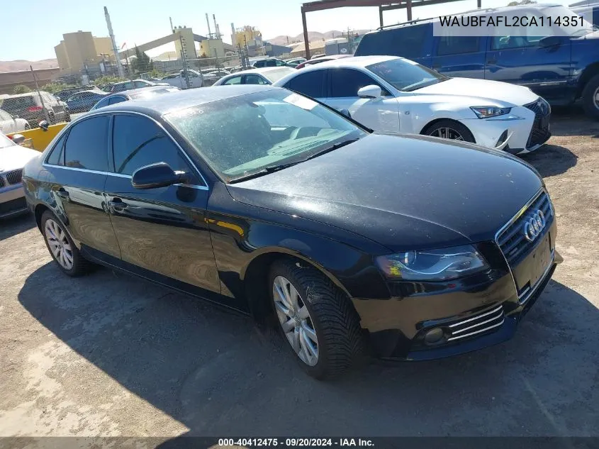 WAUBFAFL2CA114351 2012 Audi A4 2.0T Premium