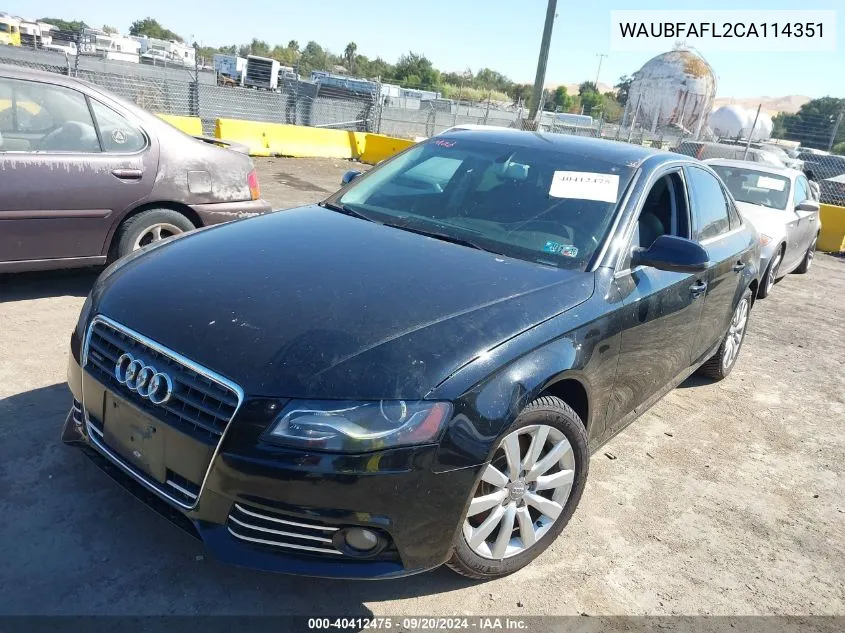 WAUBFAFL2CA114351 2012 Audi A4 2.0T Premium