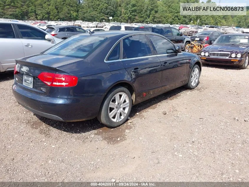 2012 Audi A4 2.0T Premium VIN: WAUBFAFL6CN006873 Lot: 40420511