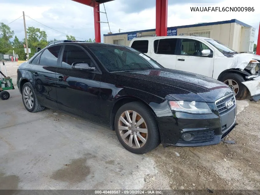 2012 Audi A4 2.0T Premium VIN: WAUAFAFL6CN000986 Lot: 40469587