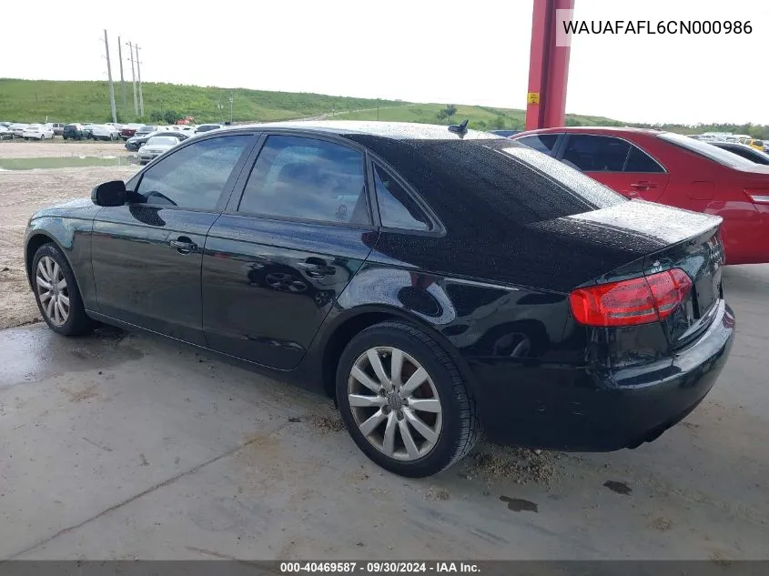 2012 Audi A4 2.0T Premium VIN: WAUAFAFL6CN000986 Lot: 40469587