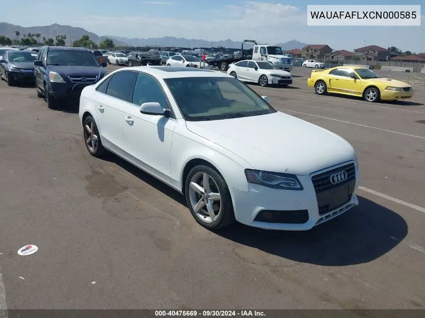 2012 Audi A4 2.0T Premium VIN: WAUAFAFLXCN000585 Lot: 40475669