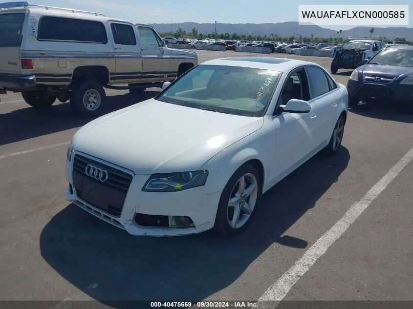 2012 Audi A4 2.0T Premium VIN: WAUAFAFLXCN000585 Lot: 40475669