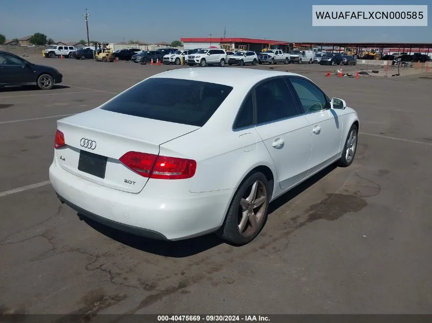 2012 Audi A4 2.0T Premium VIN: WAUAFAFLXCN000585 Lot: 40475669