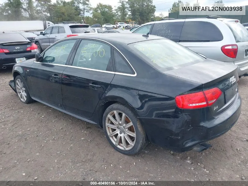 2012 Audi A4 2.0T Premium VIN: WAUFFAFL2CN003938 Lot: 40490156